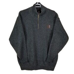 Swanndri Mens XXXL Wool Blend 1/4 Zip Sweater Charcoal Grey Pullover Knit Logo
